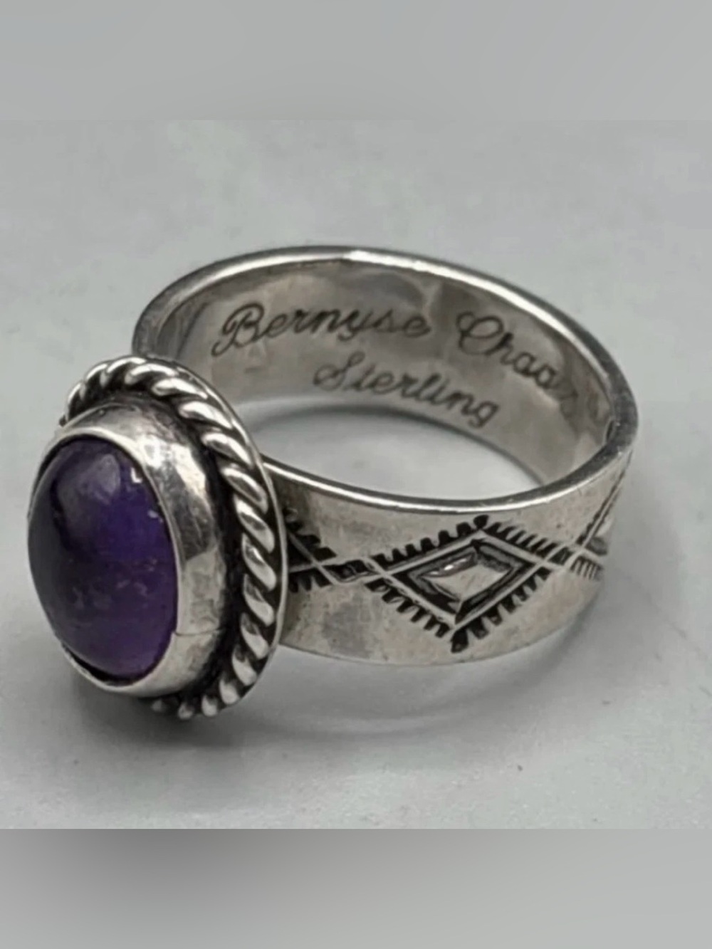 Vintage Bernyse Chavez Sterling Silver Ring Signed Navajo Purple Stone Rare